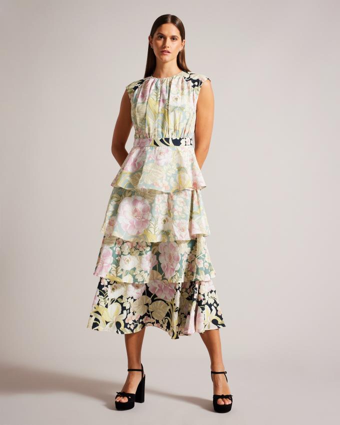 Peignoir Ted Baker Tiered Midi With Gathered Bodice Jaune Femme | JSY-20004483